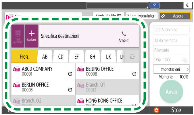 Illustrazione della schermata sul pannello di controllo