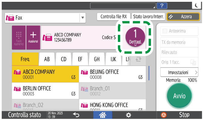 Illustrazione della schermata sul pannello di controllo
