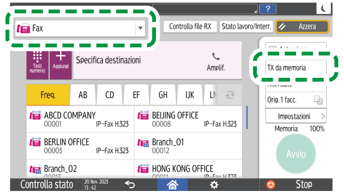Illustrazione della schermata sul pannello di controllo