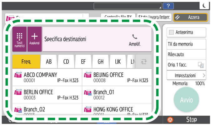 Illustrazione della schermata sul pannello di controllo