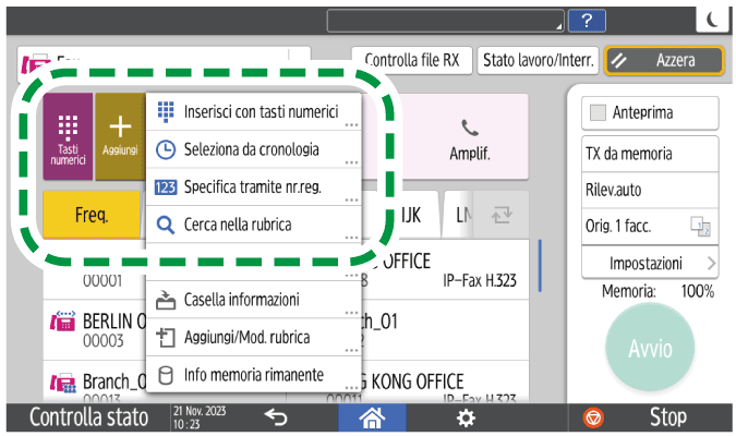 Illustrazione della schermata sul pannello di controllo