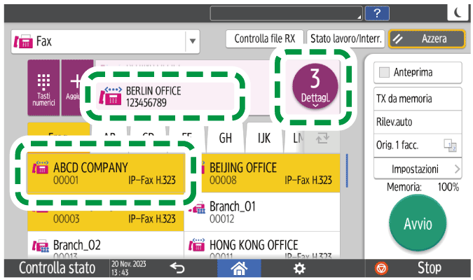 Illustrazione della schermata sul pannello di controllo