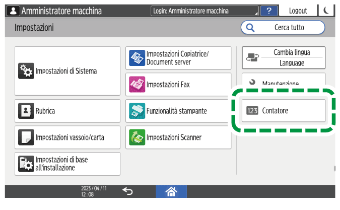 Illustrazione della schermata sul pannello di controllo