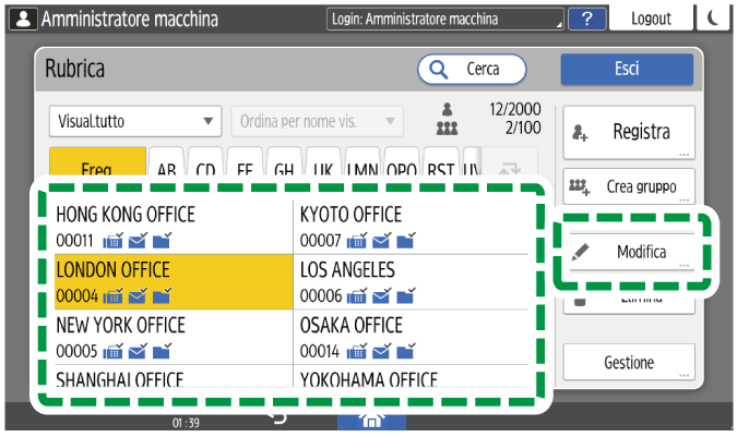 Illustrazione della schermata sul pannello di controllo