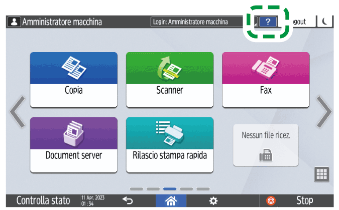 Illustrazione della schermata sul pannello di controllo
