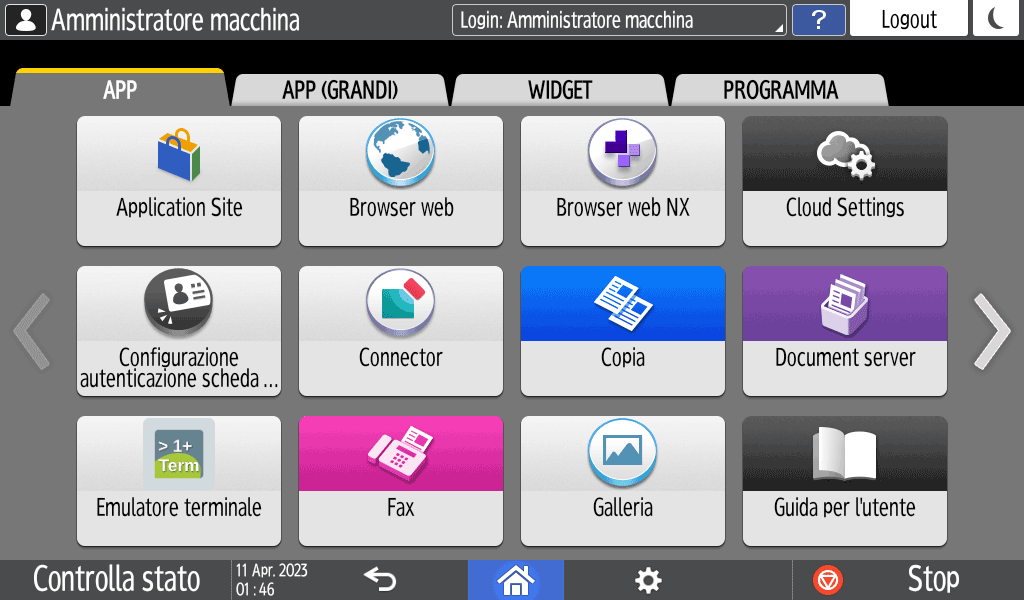 Illustrazione della schermata sul pannello di controllo