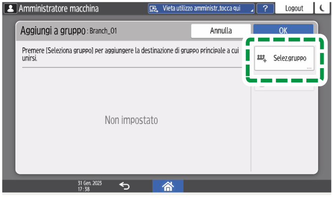Illustrazione della schermata sul pannello di controllo