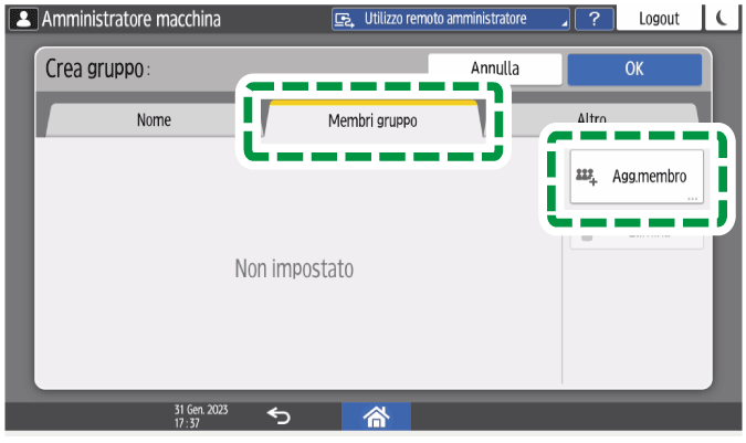 Illustrazione della schermata sul pannello di controllo