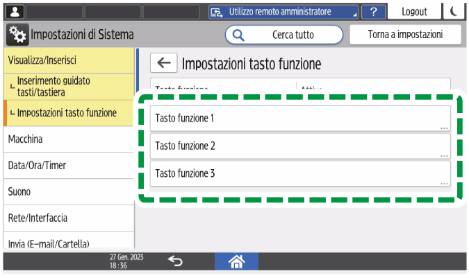 Illustrazione della schermata sul pannello di controllo