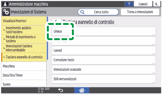 Illustrazione della schermata sul pannello di controllo