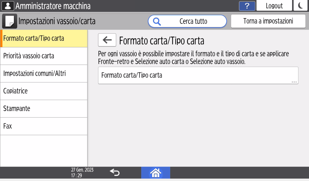 Illustrazione della schermata sul pannello di controllo