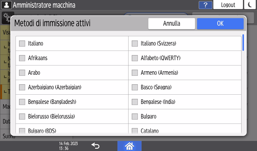 Illustrazione della schermata sul pannello di controllo