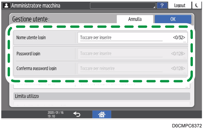 Illustrazione della schermata sul pannello di controllo