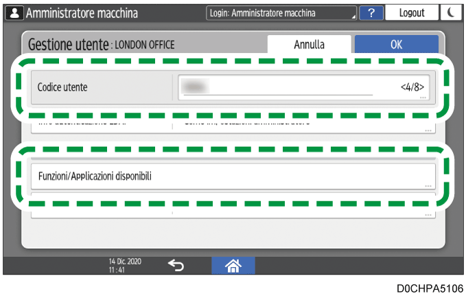 Illustrazione della schermata sul pannello di controllo
