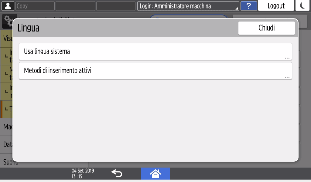 Illustrazione della schermata sul pannello di controllo