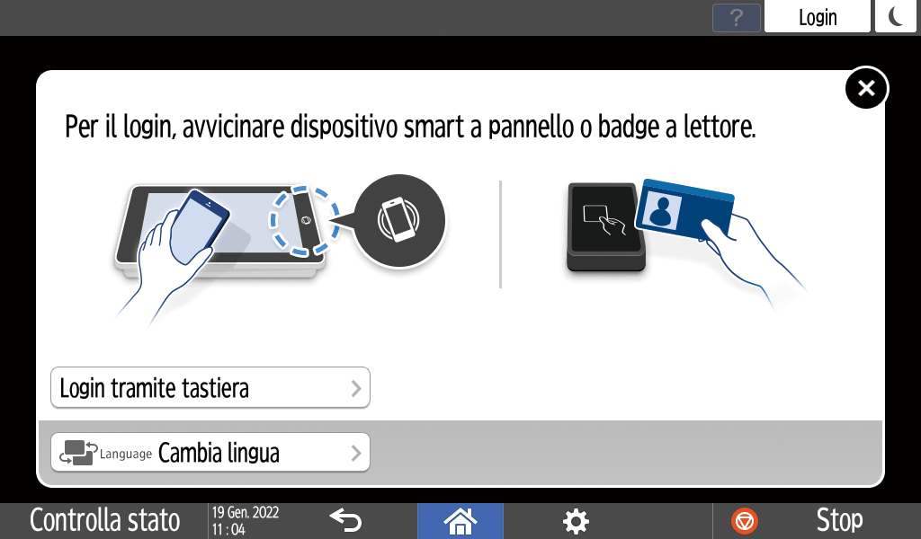 Illustrazione della schermata sul pannello di controllo