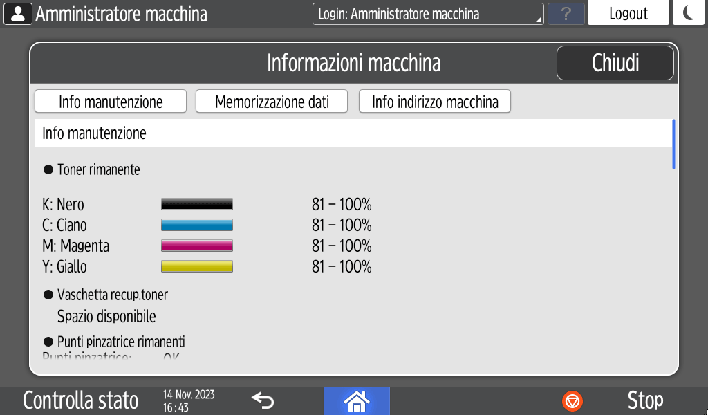 Illustrazione della schermata sul pannello di controllo