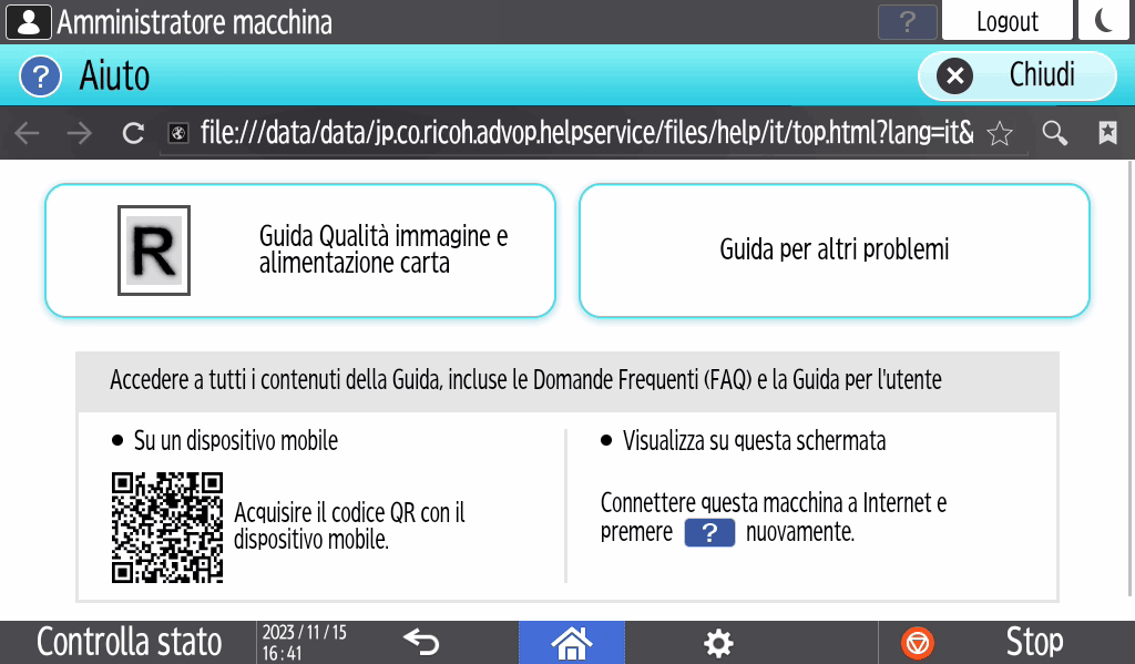 Illustrazione della schermata sul pannello di controllo