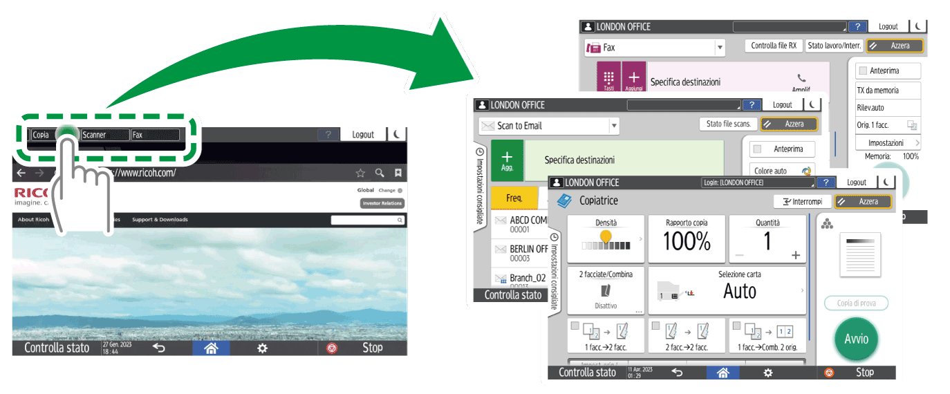 Illustrazione della schermata sul pannello di controllo