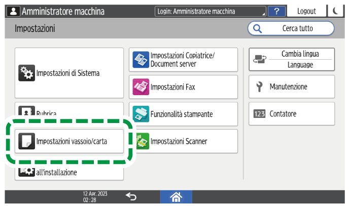 Illustrazione della schermata sul pannello di controllo
