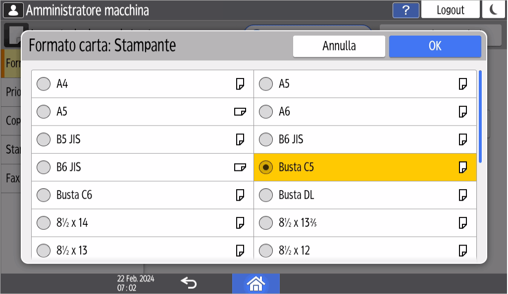 Illustrazione della schermata sul pannello di controllo