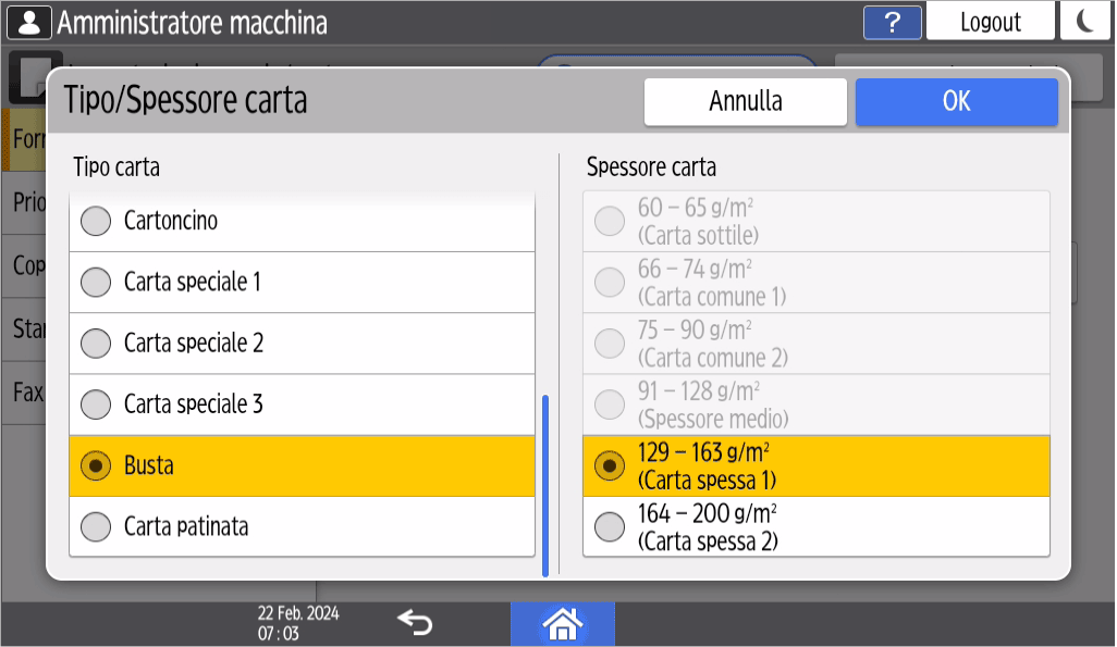 Illustrazione della schermata sul pannello di controllo