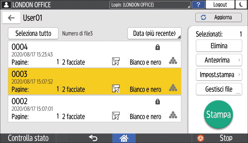 Illustrazione della schermata sul pannello di controllo