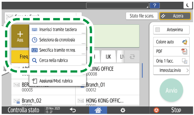Illustrazione della schermata sul pannello di controllo