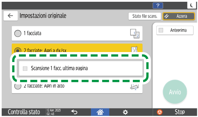 Illustrazione della schermata sul pannello di controllo
