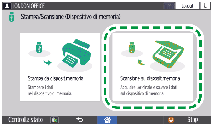 Illustrazione della schermata sul pannello di controllo
