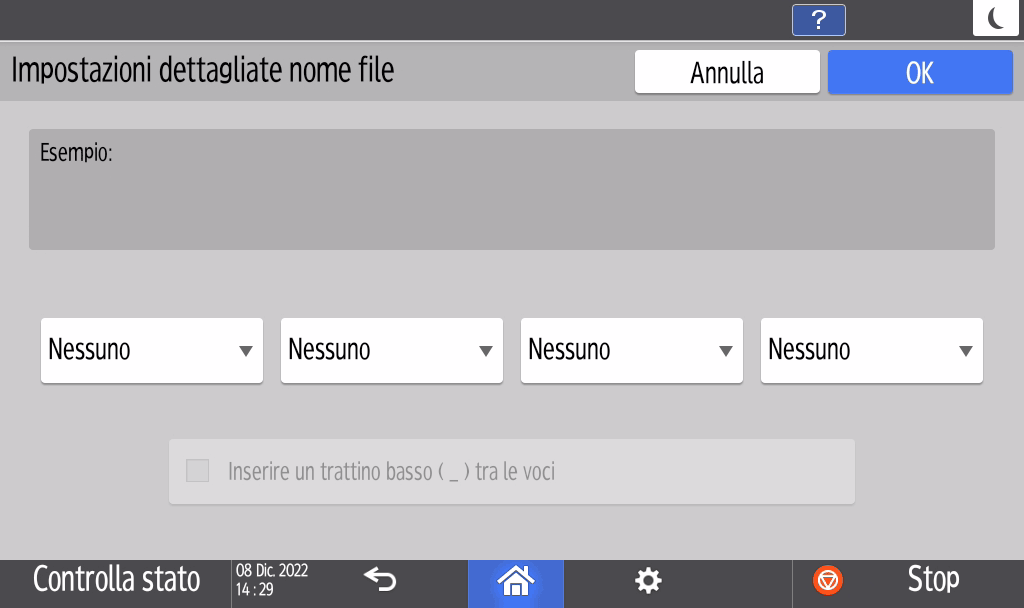 Illustrazione della schermata sul pannello di controllo