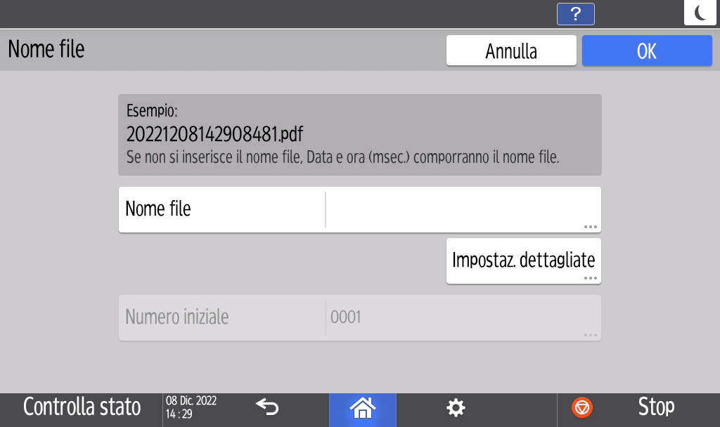 Illustrazione della schermata sul pannello di controllo