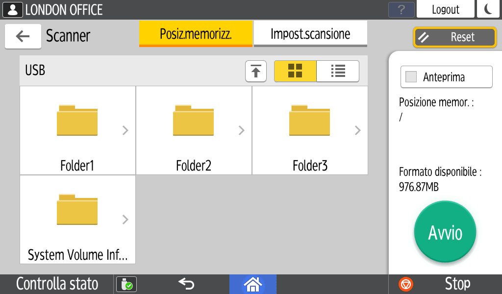 Illustrazione della schermata sul pannello di controllo