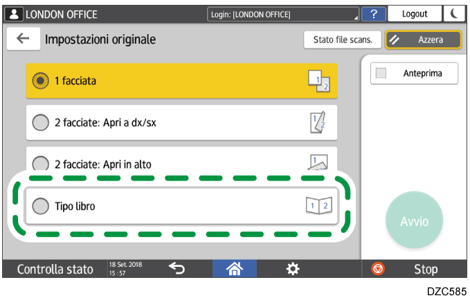 Illustrazione della schermata sul pannello di controllo