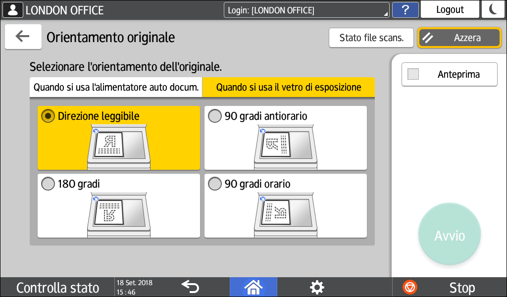 Illustrazione della schermata sul pannello di controllo