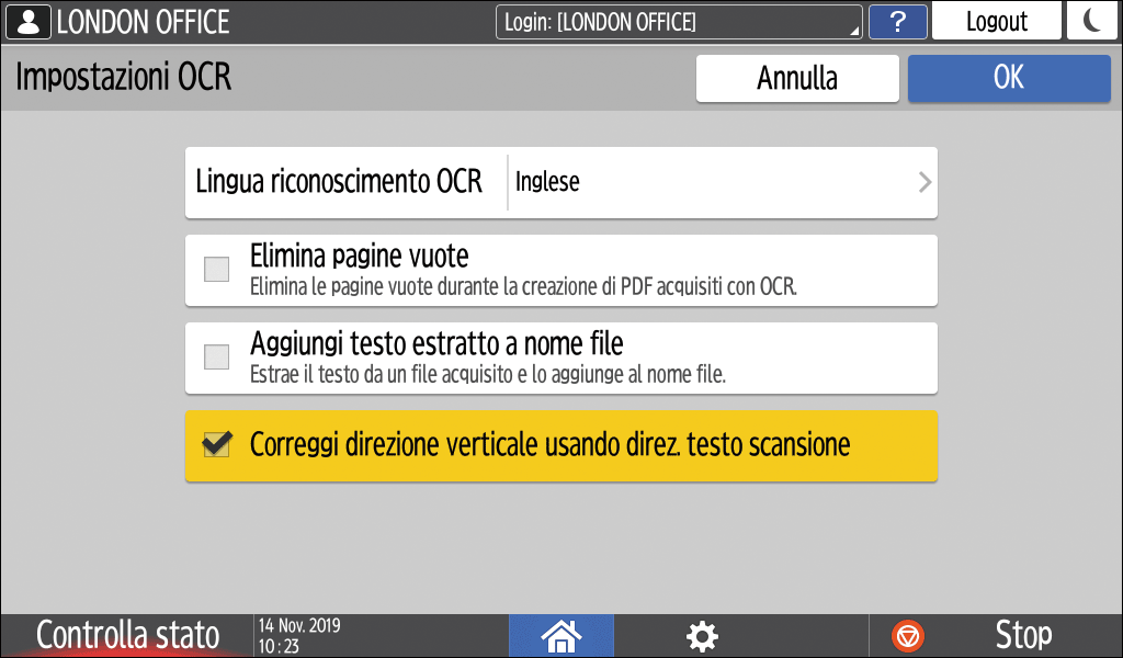 Illustrazione della schermata sul pannello di controllo