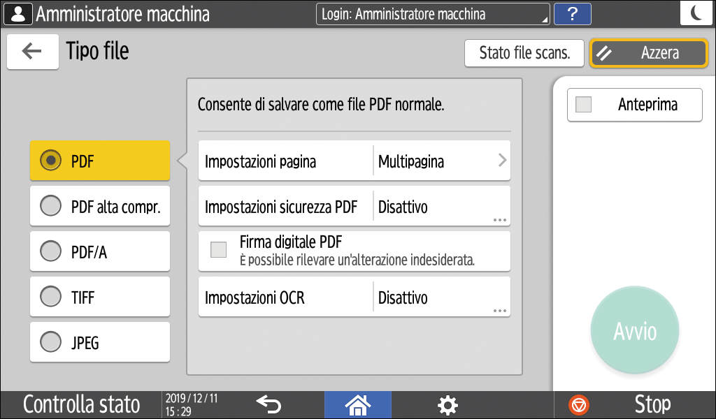 Illustrazione della schermata sul pannello di controllo