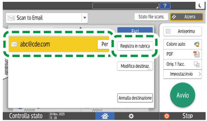 Illustrazione della schermata sul pannello di controllo