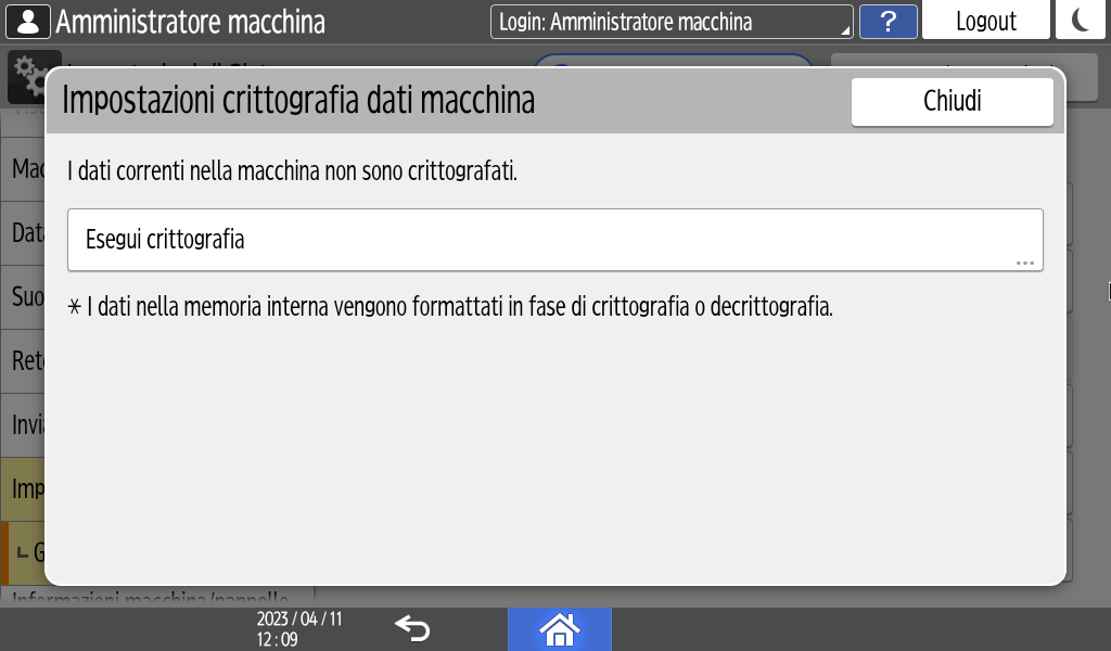 Illustrazione della schermata sul pannello di controllo