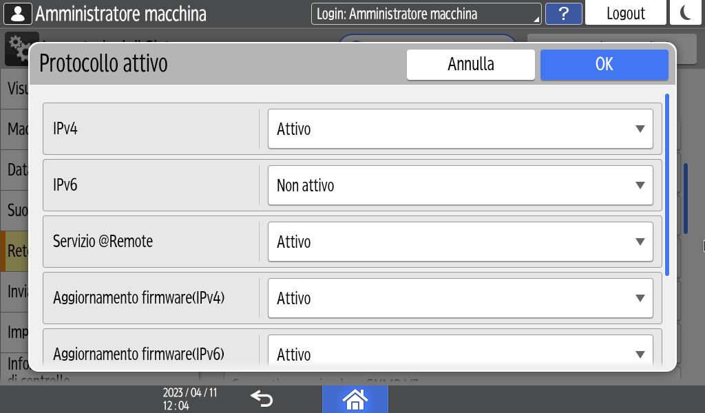 Illustrazione della schermata sul pannello di controllo
