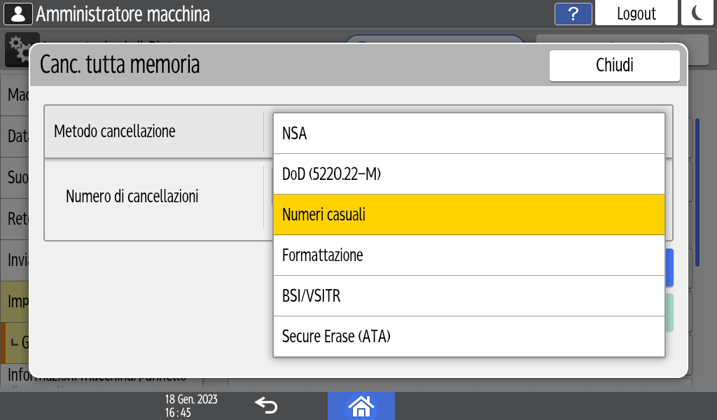 Illustrazione della schermata sul pannello di controllo