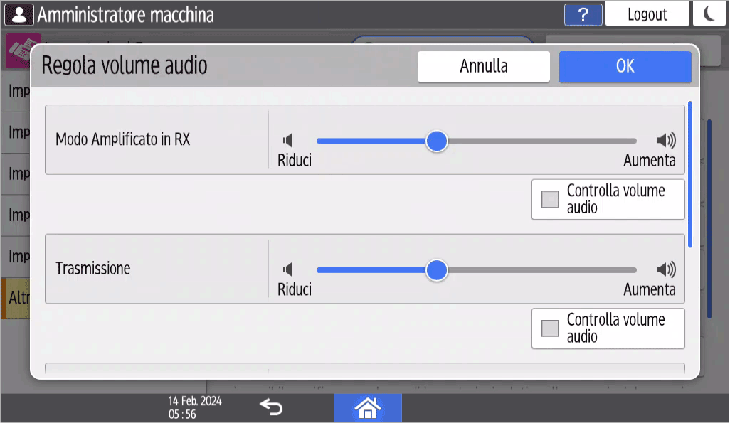 Illustrazione della schermata sul pannello di controllo