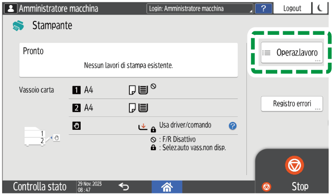Illustrazione della schermata sul pannello di controllo