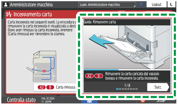 Illustrazione della schermata sul pannello di controllo