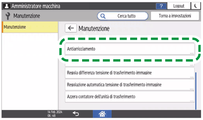 Illustrazione della schermata sul pannello di controllo