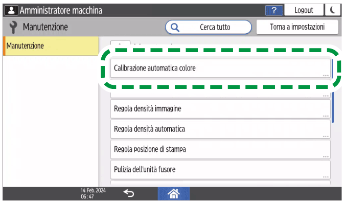 Illustrazione della schermata sul pannello di controllo