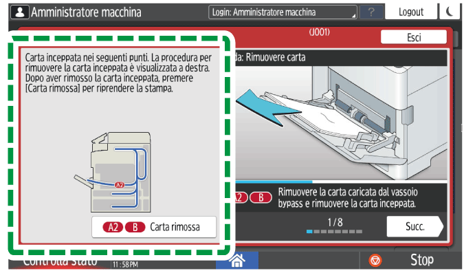 Illustrazione della schermata sul pannello di controllo
