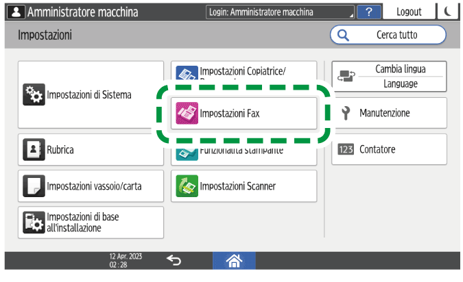 Illustrazione della schermata sul pannello di controllo