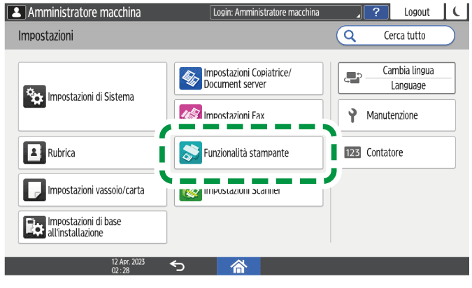 Illustrazione della schermata sul pannello di controllo