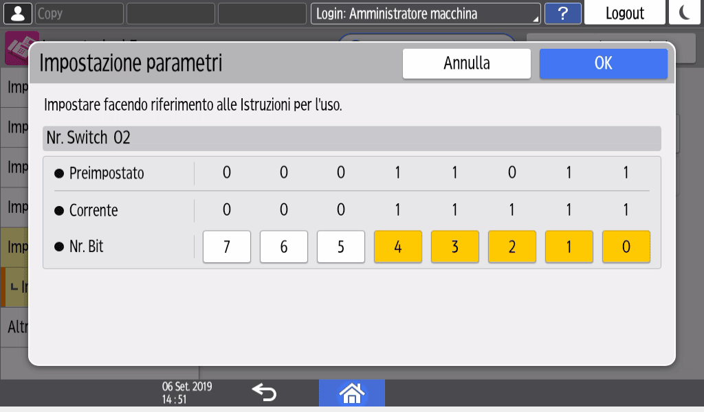 Illustrazione della schermata sul pannello di controllo